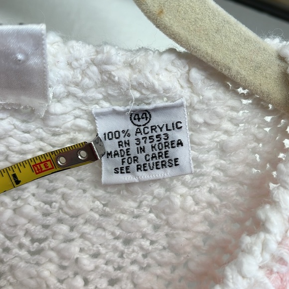 Vintage 80s Embellished Abstract Pastel Acrylic Sweater with floral appliqué - Picture 8 of 8